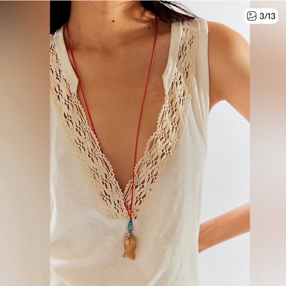 Free People Cream Lace V-Neck Tank Top